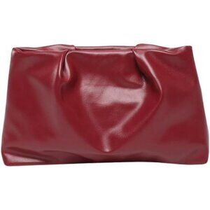 Women's Burgundy PU Leather Small Zipper Ruched Minimalist Smooth Casual Handbag
